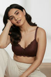 Zivame Dreamcatcher Padded Non Wired Medium Coverage Lace Bra - Rum Raisin — thumbnail 1